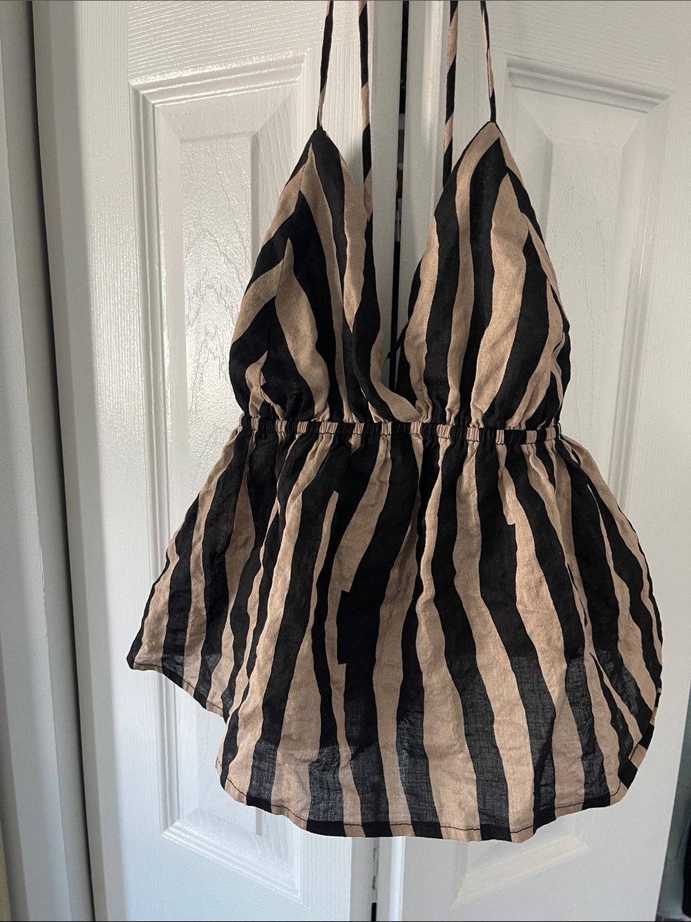 NWT-Striped Black and Tan Halter Women's Top